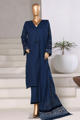 Sada Bahar Stitched 3 Piece Premium Cross Texture With Velvet Suit-PWV-254-Blue