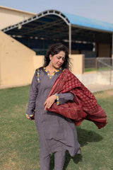 Urban Cut 2 Piece Yarn Dyed Cotton Chambray Suit with Mirror/Anchor work