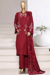 Sada Bahar Stitched 3 Piece Luxury Dhanak With Palachi Shawl Suit-MEP-255-Maroon