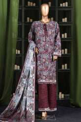 Hz Stitched 3 Piece Digital Printed Khaddar Vol-03 Suit-KPT-2576-Maroon