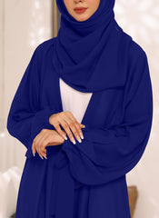 Hijab Ul Hareem Blue and Cream White Double Georgette Double Brest Style Abaya - 0122-R-261