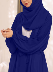 Hijab Ul Hareem Blue and Cream White Double Georgette Double Brest Style Abaya - 0122-R-261