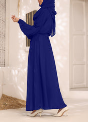 Hijab Ul Hareem Blue and Cream White Double Georgette Double Brest Style Abaya - 0122-R-261