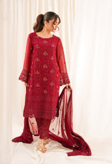 Zouj Unstitched 3 Piece Luxe Chiffon Edit Suit-Maroon Scarlet
