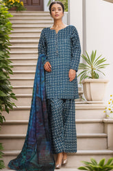 Sada Bahar Stitched 3 Piece Printed Cotton With Farshi Shalwar Vol-02 Suit-FS-272-Blue