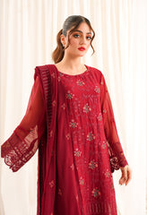 Zouj Unstitched 3 Piece Luxe Chiffon Edit Suit-Maroon Scarlet