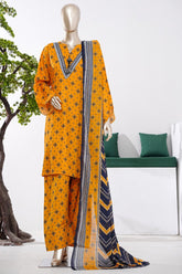 Bin Saeed Stitched 3 Piece Exclusive Printed Farshi Shalwar Vol-01 Suit-LSM-2984-YELLOW