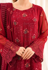 Zouj Unstitched 3 Piece Luxe Chiffon Edit Suit-Maroon Scarlet