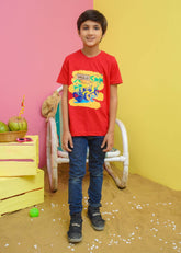 Modest Stitched Summer Kids Suit-Wild Adventure Graphic Tee - Red