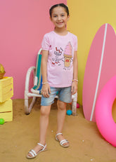 Modest Stitched Summer Kids Collection'2024-Ice Cream Graphic Tee - Pink