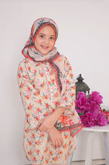 Suntex Stitched 3 Piece Lawn Kids Suit- Peach - SHIRT - PRINTED