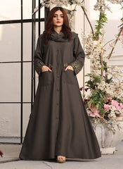 Hijab Ul Hareem Front Open Brown Zoom Embroidered Abaya 0118-K-752