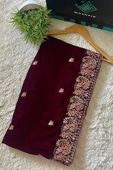 Mashrib Shawl Collection'2025-Maroon Embroidered Elegance