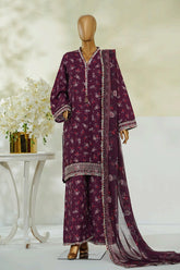 Bin Saeed Stitched 3 Piece Luxury Eid Festive With Flapper Suit-UA-3022-MAROON