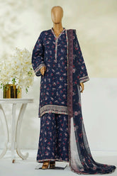Bin Saeed Stitched 3 Piece Luxury Eid Festive With Flapper Suit-UA-3023-BLUE