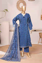 Bin Saeed Stitched 3 Piece Exclusive Printed Frock-LSM-3026-BLUE