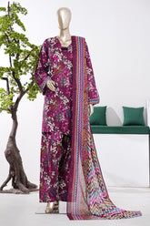 Bin Saeed Stitched 3 Piece Exclusive Printed Farshi Shalwar Vol-01 Suit-LSM-3075-MAROON