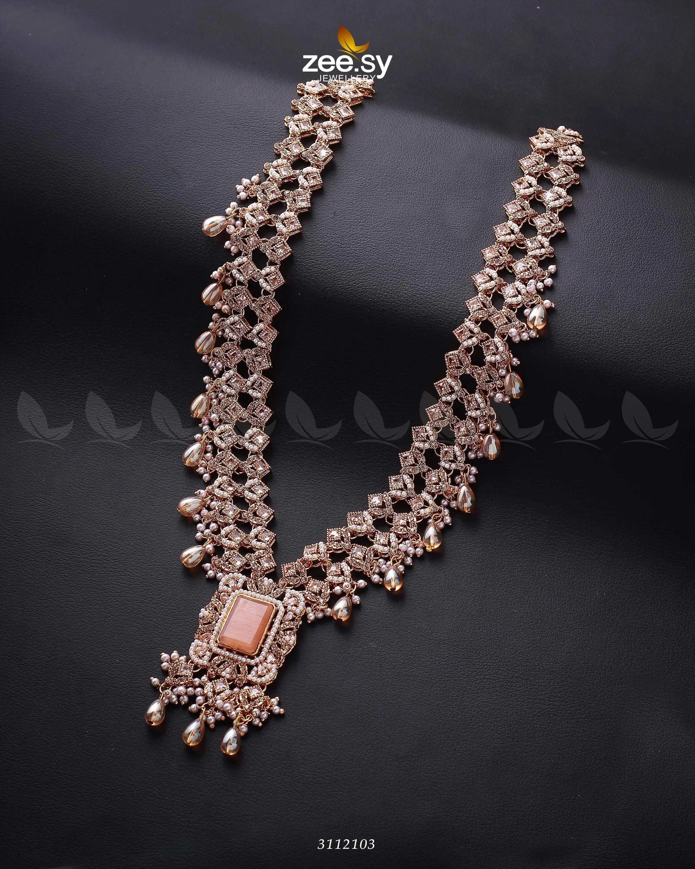 Burro's-tail Long Malla Necklace Golden Champagne - Zeesy Jewellery