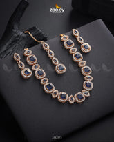 Scabiosa Necklace Set Golden Blue - Zeesy Jewellery