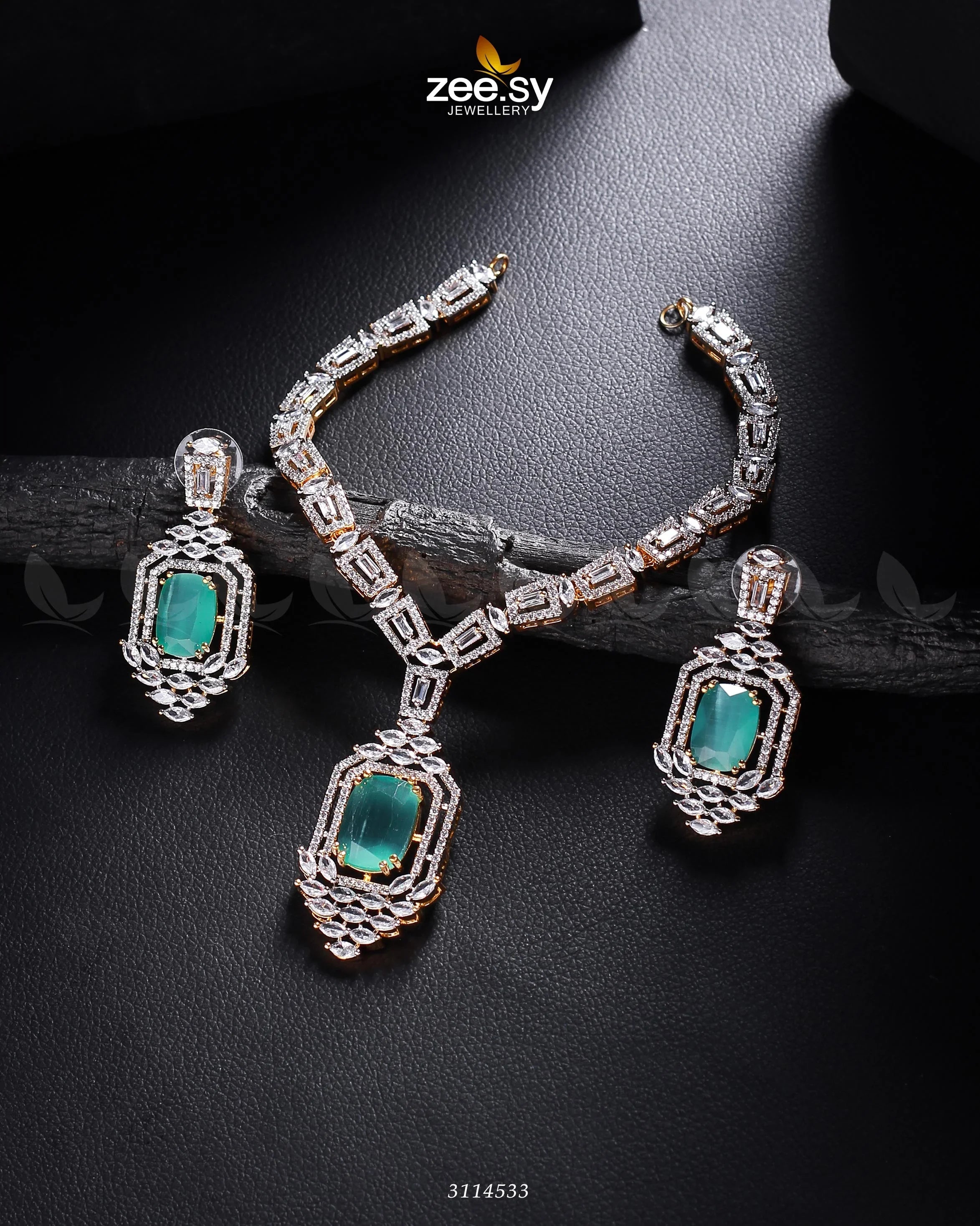 Sharmeen Necklace Set Golden Mint Green - Zeesy Jewellery