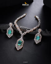 Sharmeen Necklace Set Golden Mint Green - Zeesy Jewellery