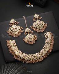 Maniha Necklace Set Golden Mint Pink - Zeesy Jewellery