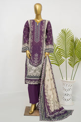 Bin Saeed Stitched 3 Piece Exclusive Printed Lawn Vol-12 Suit-LSM-3157-PURPLE