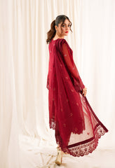 Zouj Unstitched 3 Piece Luxe Chiffon Edit Suit-Maroon Scarlet