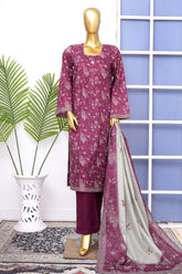 Bin Saeed Stitched 3 Piece Exclusive Printed Lawn Vol-18 Suit-LSM-3436-MAROON