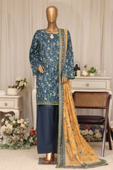 Bin Saeed Stitched 3 Piece Printed Lawn With Farshi Shalwar Vol-04 Suit-LSM-3372-BLUE