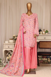 Bin Saeed Stitched 3 Piece Printed Lawn With Farshi Shalwar Vol-04 Suit-LSM-3373-PINK