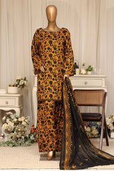 Bin Saeed Stitched 3 Piece Printed Lawn With Farshi Shalwar Vol-04 Suit-LSM-3374-MUSTARD