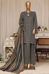 Bin Saeed Stitched 3 Piece Printed Lawn With Farshi Shalwar Vol-04 Suit-LSM-3377-BLACK