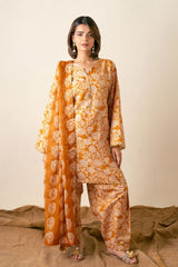 Ayla Studio Stitched PRINTED ESSENTIAL 2PC CO-ORD - Burnt Ocher