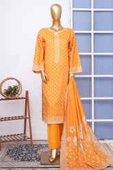 Bin Saeed Stitched 3 Piece Exclusive Printed Lawn Vol-18 Suit-LSM-3454-MUSTARD