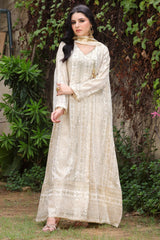 Manahils Stitched Formals Kurti 122-Divine- Off White