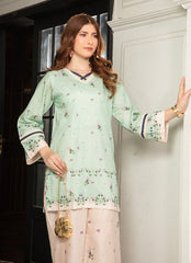 Daily Chic - Ahlam By Safa Textile Stitched 1 Piece Summer Shirt-Olive Green & Beige Contrast