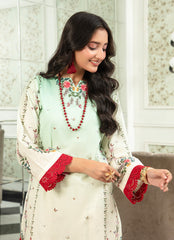 Daily Chic - Ahlam By Safa Textile Stitched 1 Piece Summer Shirt-Olive Green & Skin Tone