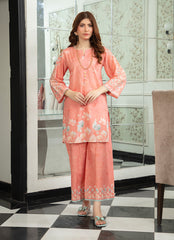 Daily Chic - Ahlam By Safa Textile Stitched 1 Piece Summer Shirt-Peach Chic Printed