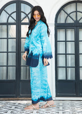 Ahlam By Safa Textile Stitched Co-Ords Lawn Suit-Sea Blue Premium Tunic