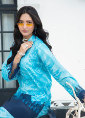 Daily Chic - Ahlam By Safa Textile Stitched 1 Piece Summer Shirt-Sea Blue Premium Tunic