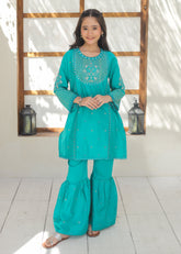 Khanak Stitched Kids-Turquoise Gharara Suit KST 139
