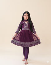 Khanak Stitched Kids-Bringle Purple Short Frok-KST 036