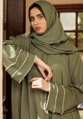 Hijabi.Pk Olive Pearl Sleeve Abaya - Signature