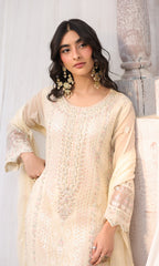 Lamhay By Shamooz Unstitched 3 Piece Luxury Chiffon Formals Suit-Soft Ivory SU-159