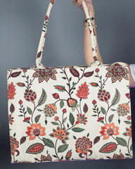 Fineur Canvas Tote Bags Beige Multiflower