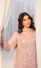 Lamhay By Shamooz Unstitched 3 Piece Luxury Chiffon Formals Suit-Tea Rose SU-158