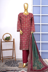 Bin Saeed Stitched 3 Piece Exclusive Printed Lawn Vol-18 Suit-LSM-3453-MAROON