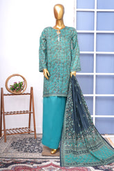 Bin Saeed Stitched 3 Piece Printed Lawn With Farshi Shalwar Vol-04 Suit-LSM-3441-GREEN