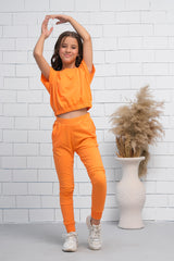 Sprinkles Stitched 2 Piece Summer Co Ord Sets Kids Collection'2025-Orange 2Pcs Cord Set with Short Sleeves Shirt and Trouser